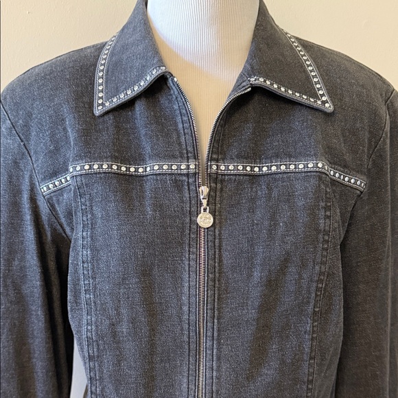 St John Sport Studded Gray Denim Jacket Size Small - Picture 2 of 6